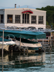 Waterfront dining at Barrel Back Restaurant overlooking Walloon Lake.