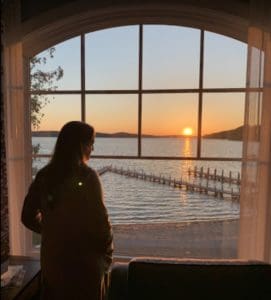 Hotel Walloon Luxury Guest Room overlooking Walloon Lake sunset