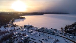 Aerial view of Walloon Lake Village in Winter